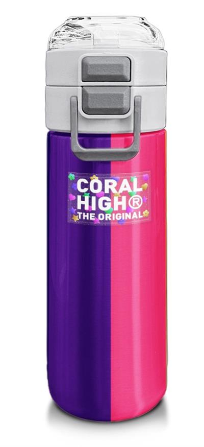 Coral High Erkek Çocuk 500 ml Okul ve Günlük Paslanmaz Çelik Termos - Mor-Pembe Renkli Çizgili - Sızdırmaz 31874