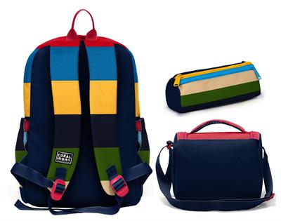 Coral High Erkek Çocuk Çok Renkli Çizgi Desenli Üçlü İlkokul Okul Çanta Seti SETYGN33212A