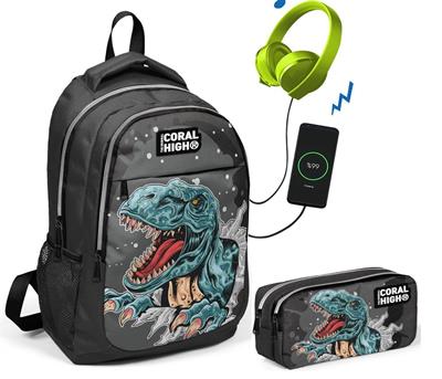 Coral High Erkek Çocuk Dinazor İlkokul Çantası ve Kalem Çantası Seti