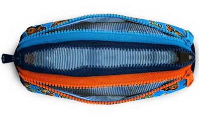 Coral High Erkek Çocuk Dinazor ve İş Makinesi Baskılı Mavi/Turuncu Kalem Çantası - Üç Bölmeli 22149