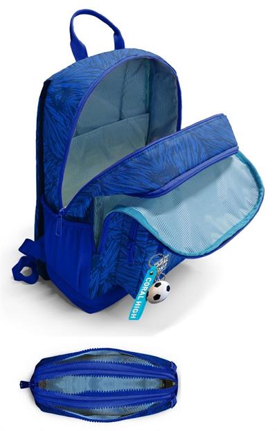 Coral High Erkek Çocuk Dört Gözlü Okul Sırt Çantası ve  Kalemlik Seti - Lacivert Mavi Futbol - İlkokul ve Ortaokul İçin Uygun