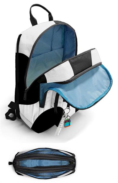 Coral High Erkek Çocuk Dört Gözlü Okul Sırt Çantası ve  Kalemlik Seti - Renkli Çizgili Siyah Beyaz - İlkokul ve Ortaokul İçin Uygun