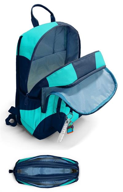 Coral High Erkek Çocuk Dört Gözlü Okul Sırt Çantası ve  Kalemlik Seti - Lacivert Turkuaz Renkli Çizgili - İlkokul ve Ortaokul İçin Uygun