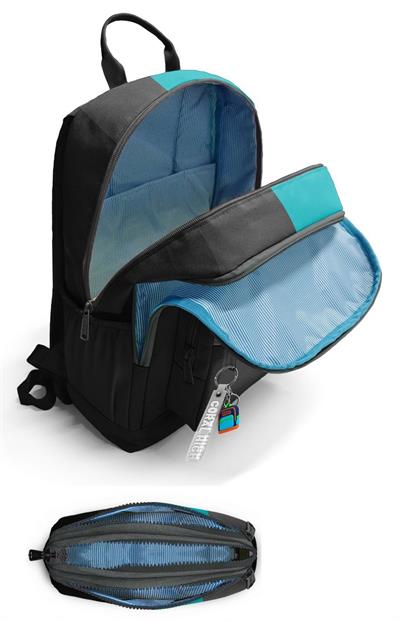 Coral High Erkek Çocuk Dört Gözlü Okul Sırt Çantası ve  Kalemlik Seti - Siyah Turkuaz Çizgili - İlkokul ve Ortaokul İçin Uygun