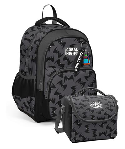 Coral High Erkek Çocuk İlkokul Çantası ve Beslenme Seti - Siyah Yarasa Desenli SETYGN33244B