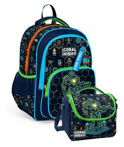 Coral High Erkek Çocuk İlkokul Çantası ve Beslenme Seti - Lacivert Robot Baskılı SETYGN33246B