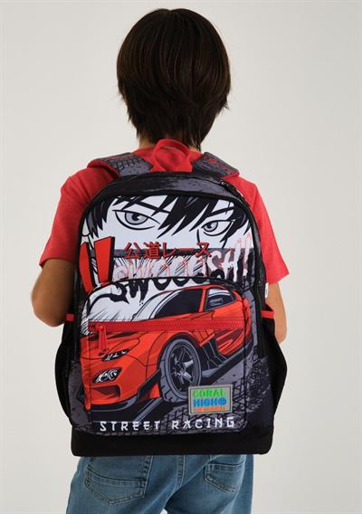 Coral High Erkek Çocuk İlkokul Okul Sırt Çantası ve Beslenme Çanta Seti - Siyah Kırmızı Araba