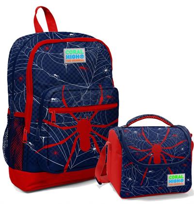 Coral High Erkek Çocuk İlkokul Okul Sırt Çantası ve Beslenme Çanta Seti - Lacivert Kırmızı Örümcek