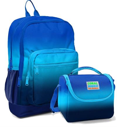 Coral High Erkek Çocuk İlkokul Okul Sırt Çantası ve Beslenme Çanta Seti - Lacivert Mavi Gradyan
