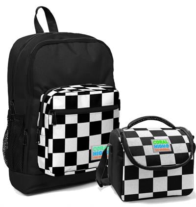 Coral High Erkek Çocuk İlkokul Okul Sırt Çantası ve Beslenme Çanta Seti - Siyah Damalı