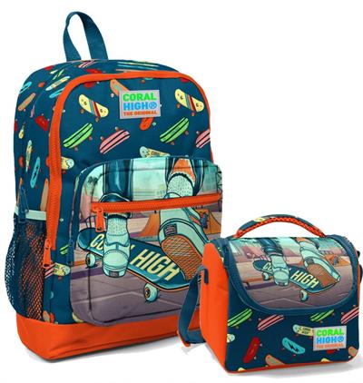 Coral High Erkek Çocuk İlkokul Okul Sırt Çantası ve Beslenme Seti - Kaykay