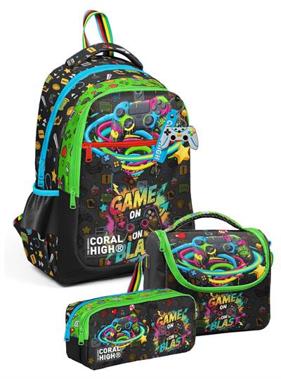 Coral High Erkek Çocuk İlkokul Üçlü Okul Çantası Seti - Oyun Baskılı - SETYGN33258A