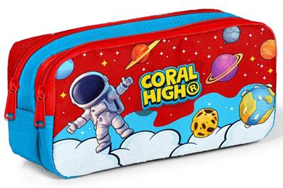Coral High Erkek Çocuk Kırmızı Mavi Astronot Baskılı İki Bölmeli Kalem Çantası/Kalemlik 31045
