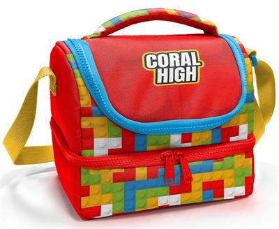 Coral High Erkek Çocuk Kırmızı Yapı Blokları Baskılı İki Katlı Okul Beslenme Çantası 37216
