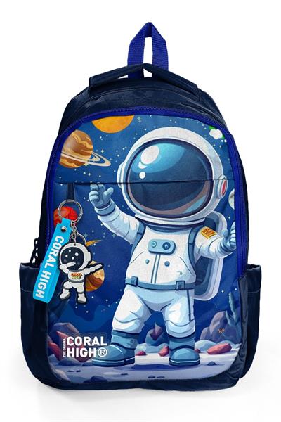 Coral High Erkek Çocuk Lacivert Beyaz Astronot Baskılı 3 Bölmeli İlkokul ve Ortaokul Çantası - 33252