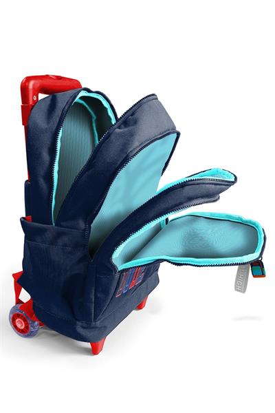 Coral High Erkek Çocuk Lacivert Kırmızı Little Dude Baskılı Işıklı Tekerlekli Çekçek Okul Çantası - 34019