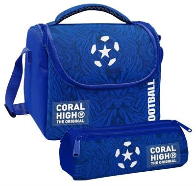Coral High Erkek Çocuk Lacivert Mavi Futbol Thermo Beslenme Çantası ve Üç Bölmeli Kalem Çantası Seti