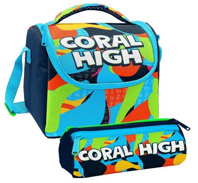 Coral High Erkek Çocuk Lacivert Mavi Grafiti Thermo Beslenme Çantası ve Üç Bölmeli Kalemlik Seti