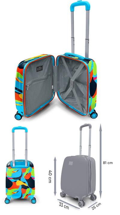 Coral High Erkek Çocuk Lacivert Mavi Grafiti Desenli Çocuk Valizi ve Seyahat/Spor Çantası Seti