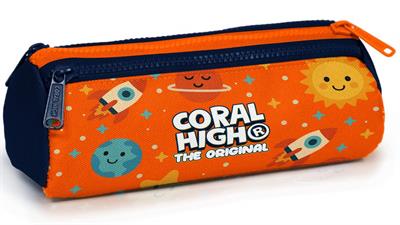 Coral High Erkek Çocuk Lacivert Turuncu Uzay Baskılı Üç Gözlü Okul Kalem Çantası 31060
