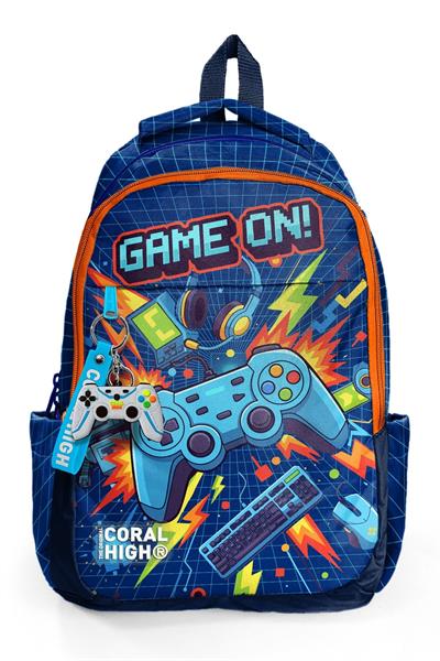 Coral High Erkek Çocuk Lacivert Turuncu Joystick Baskılı 3 Bölmeli İlkokul ve Ortaokul Çantası - 33251