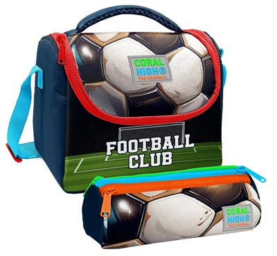 Coral High Erkek Çocuk Lacivert Yeşil Futbol Thermo Beslenme Çantası ve Üç Bölmeli Kalemlik Seti
