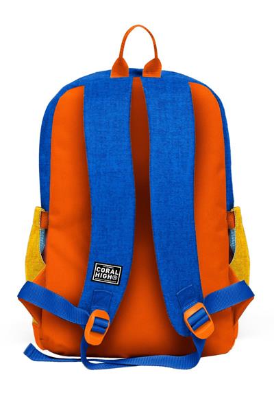 Coral High Erkek Çocuk Mavi Gri Turuncu Çizgi Desenli İlkokul Sırt Çantası (Dört Bölme) 33221