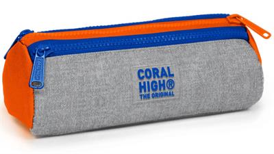 Coral High Erkek Çocuk Mavi Gri Turuncu Çizgi Desenli Üç Gözlü Okul Kalem Çantası 31021