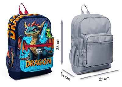 Coral High Erkek Çocuk Mavi Sarı Dragon Desenli İlkokul Sırt Çantası (Dört Bölme) 33213