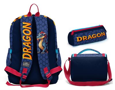 Coral High Erkek Çocuk Mavi Sarı Dragon Desenli Üçlü İlkokul Okul Çanta Seti SETYGN33213A
