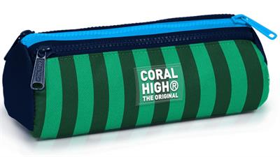 Coral High Erkek Çocuk Mavi Yeşil Çizgi Desenli Üç Gözlü Okul Kalem Çantası 31011