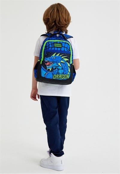 Coral High Erkek Çocuk Mavi Yeşil Dragon Üçlü İlkokul Okul Çanta Seti