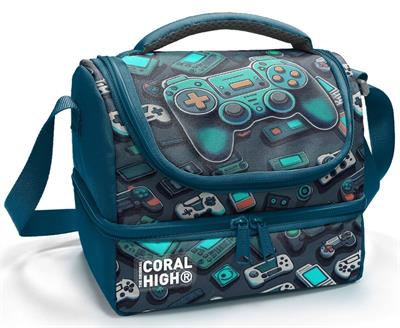Coral High Erkek Çocuk Nefti Yeşil Oyun Konsolu Desenli İki Katlı Okul Beslenme Çantası 37220