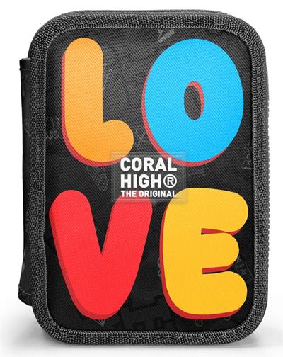 Coral High Erkek Çocuk Siyah Çok Renkli Love Baskılı Katlı Organizer Kalemlik (Kalem Kutusu) 31109