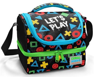 Coral High Erkek Çocuk Siyah Çok Renkli Lets Play Baskılı İki Katlı Okul Beslenme Çantası 37207