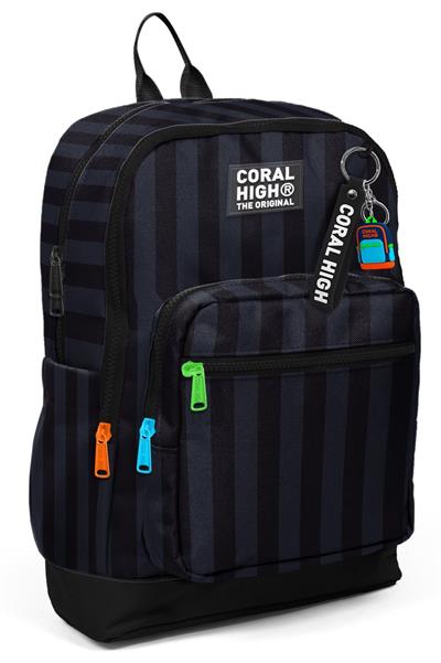 Coral High Erkek Çocuk Siyah Gri Çizgi Desenli İlkokul Sırt Çantası (Dört Bölme) 33218