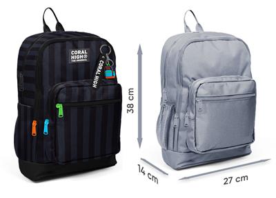Coral High Erkek Çocuk Siyah Gri Çizgi Desenli İlkokul Sırt Çantası (Dört Bölme) 33218