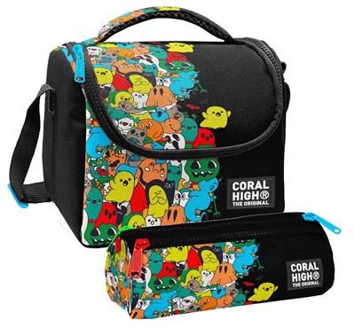 Coral High Erkek Çocuk Siyah Hayaletler Thermo Beslenme Çantası ve Üç Bölmeli Kalemlik Seti