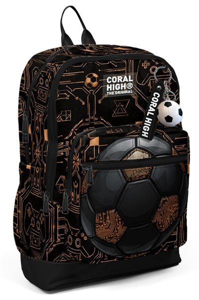 Coral High Erkek Çocuk Siyah Kahverengi Futbol Topu Baskılı İlkokul Sırt Çantası (Dört Bölme) 33217