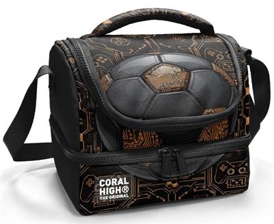 Coral High Erkek Çocuk Siyah Kahverengi Futbol Topu Baskılı İki Katlı Okul Beslenme Çantası 37208