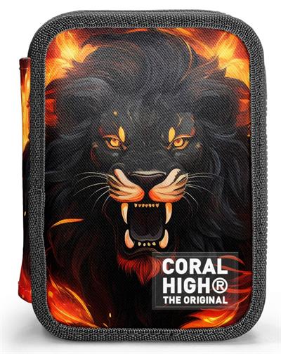 Coral High Erkek Çocuk Siyah Kükreyen Aslan Baskılı Katlı Organizer Kalemlik (Kalem Kutusu) 31117