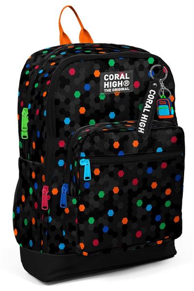 Coral High Erkek Çocuk Siyah Petek Desenli İlkokul Sırt Çantası (Dört Bölme) 33210