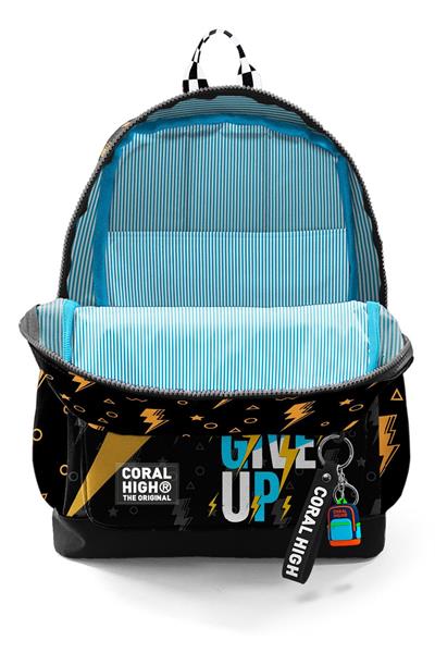Coral High Erkek Çocuk Siyah Sarı Never Give Up Baskılı İlkokul Sırt Çantası (Dört Bölme) 33220