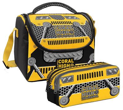 Coral High Erkek Çocuk Siyah Sarı Robot Thermo Beslenme Çantası ve İki Bölmeli Kalemlik Seti