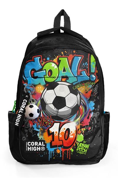 Coral High Erkek Çocuk Siyah Yeşil Goal Baskılı 3 Bölmeli İlkokul ve Ortaokul Çantası - 33253