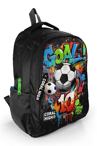 Coral High Erkek Çocuk Siyah Yeşil Goal Baskılı 3 Bölmeli İlkokul ve Ortaokul Çantası - 33253