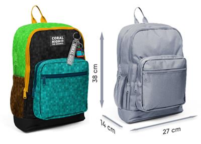 Coral High Erkek Çocuk Siyah Yeşil Kahverengi Craft Desenli İlkokul Sırt Çantası (Dört Bölme) 33216