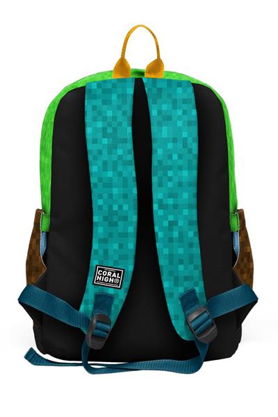 Coral High Erkek Çocuk Siyah Yeşil Kahverengi Craft Desenli İlkokul Sırt Çantası (Dört Bölme) 33216