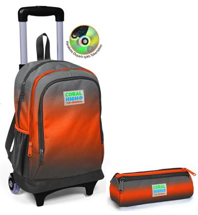 Coral High Erkek Çocuk Turuncu Gradyan Tekerlekli Okul Çantası ve Kalemlik Seti