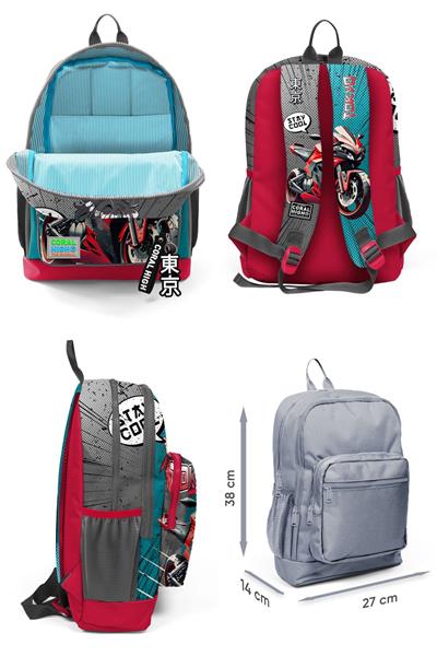 Coral High Erkek Çocuk Üçlü İlkokul Okul Çanta Seti - Gri Nefti Anime Motorsiklet